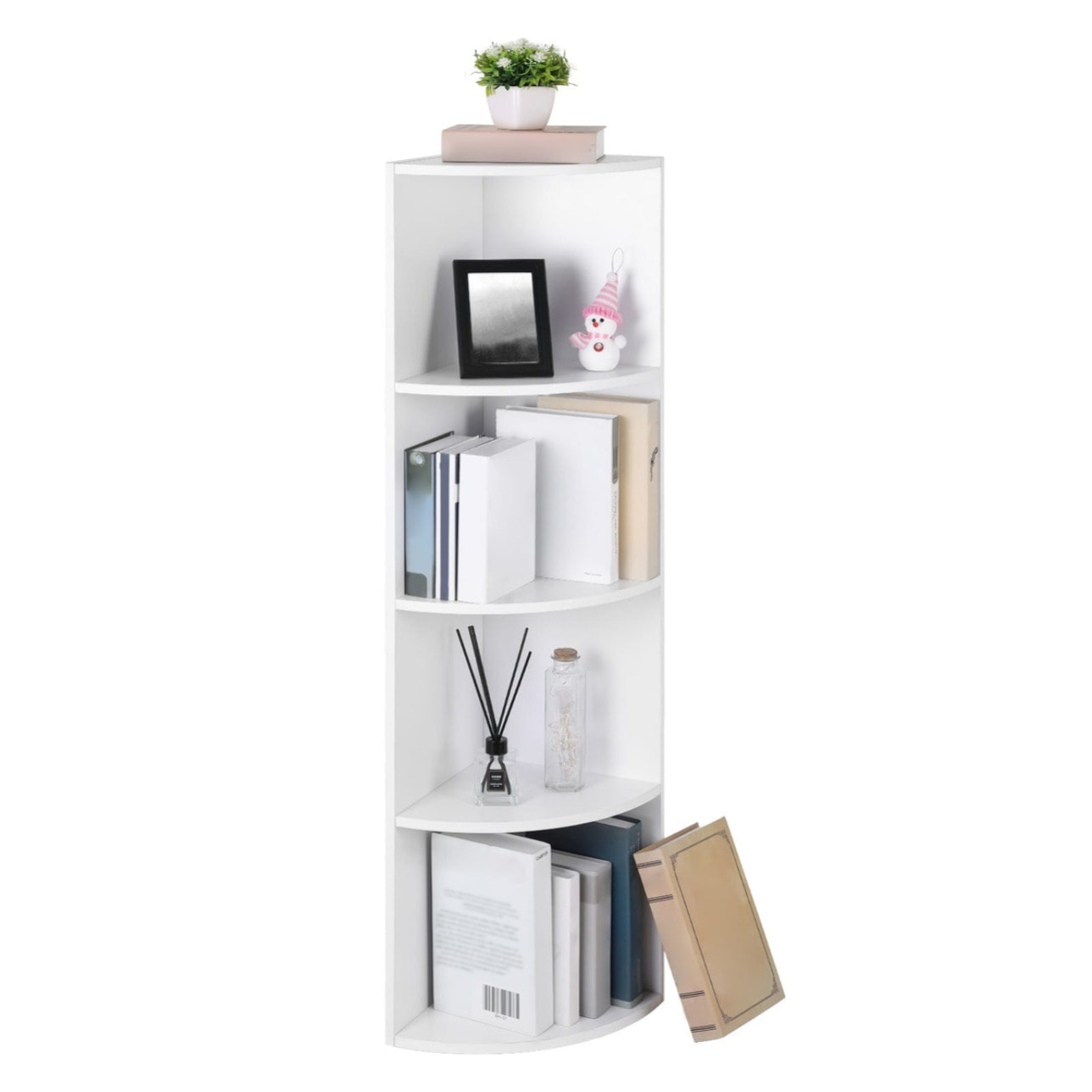 Scaffale angolare bianco a 5 ripiani in legno