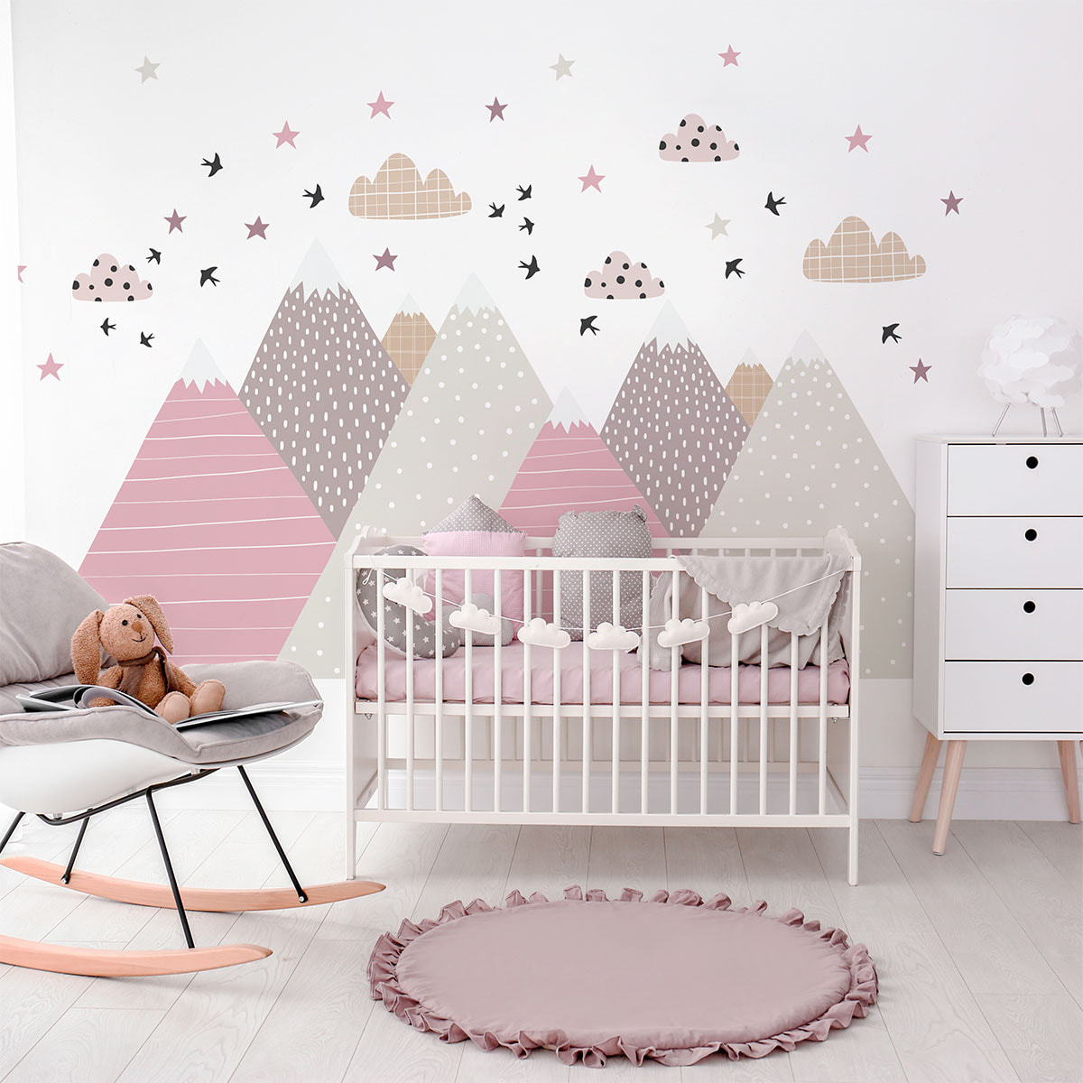 Stickers muraux enfants - Décoration chambre bébé - Autocollant Sticker mural géant enfant montagnes scandinaves JENIKA