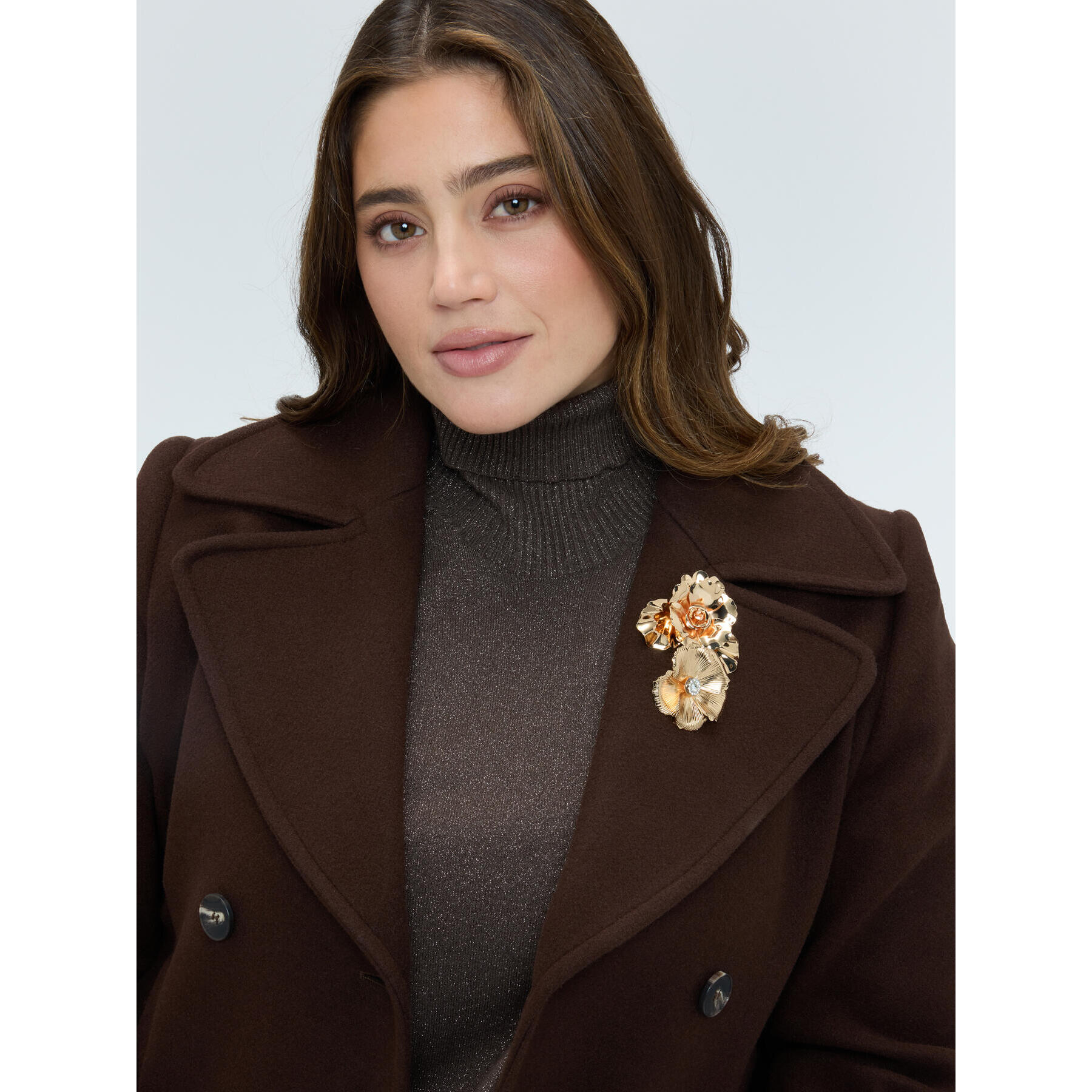 Fiorella Rubino - Giacca doppiopetto con maxi spilla - Marrone