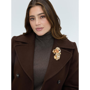 Fiorella Rubino - Giacca doppiopetto con maxi spilla - Marrone