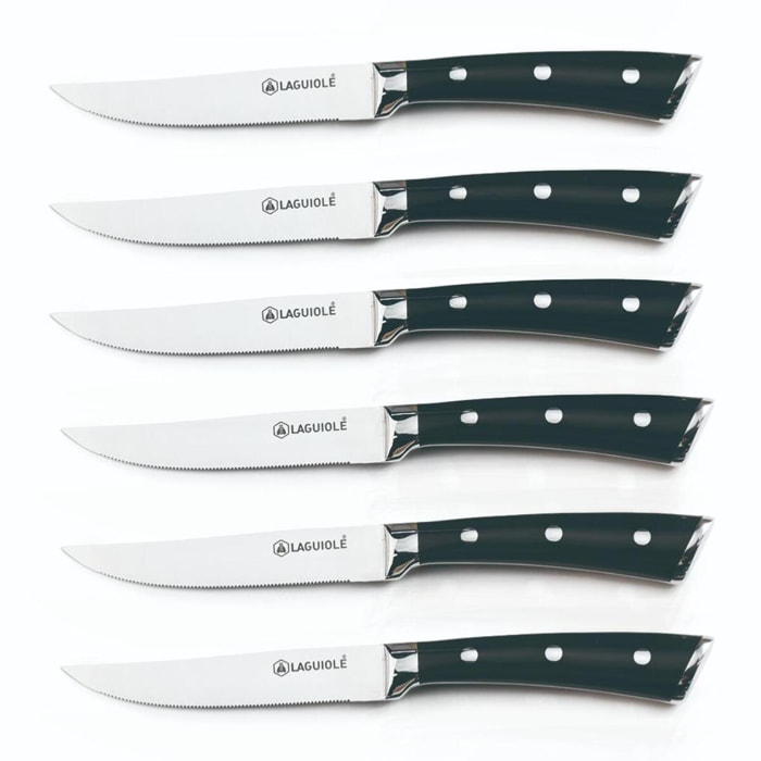 Set de 6 couteaux à steak en acier noir - "Lustrobois"