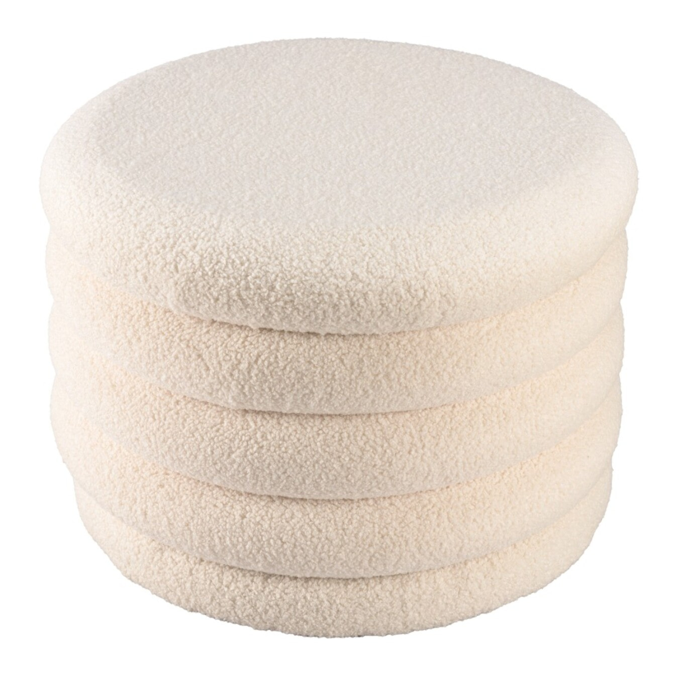 LEOPOLD - Pouf M en tissu bouclette écru avec rangement
