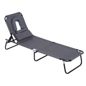 Tumbona Plegable con Respaldo Ajustable Almohada para Camping 190x56x28 cm Gris