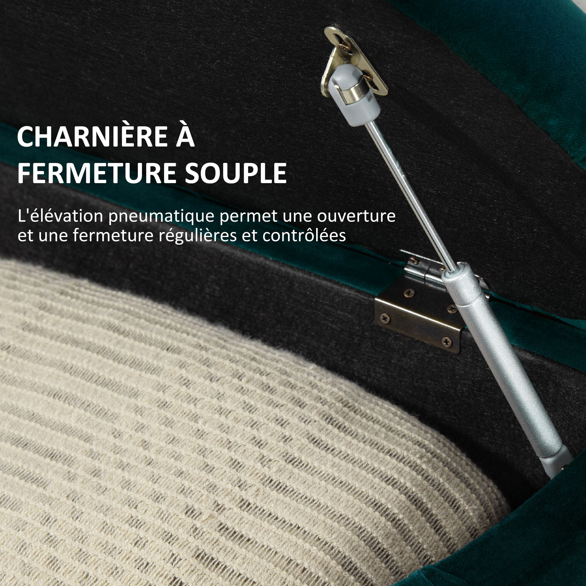 Pouf de rangement coffre 2 en 1 - pouf design classique chic capitonné demi-cercle - pieds bois hévéa noir revêtement velours vert emeraude