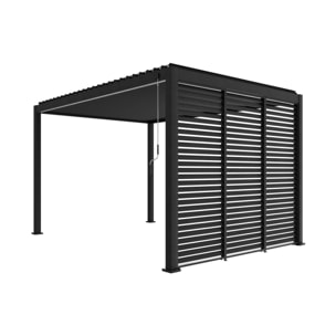 Pergola bioclimatique Triomphe 3x4 + 3 persiennes 100cm pour le côté de 3m. panneau brise vue. L 400 x P 300 x H 250 cm