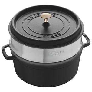 Cocotte avec panier vapeur 24 cm, Rond(e), Noir mat, Fonte