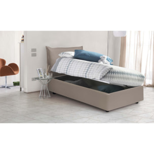 Letto singolo Marianna, Letto contenitore con rivestimento in ecopelle, 100% Made in Italy, Apertura laterale, con materasso Cm 80x190 incluso, Tortora