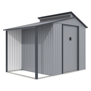 Abri de jardin métal avec pergola "Madras" - 9.12 m² - 257 x 355 x 237 cm - Gris