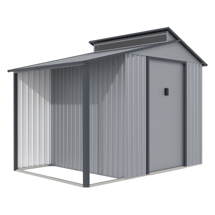 Abri de jardin métal avec pergola "Madras" - 9.12 m² - 257 x 355 x 237 cm - Gris