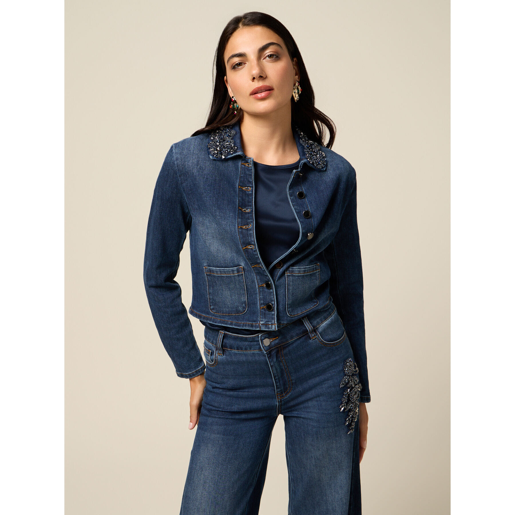 Oltre - Chaqueta de mezclilla con parche de joya - Azul