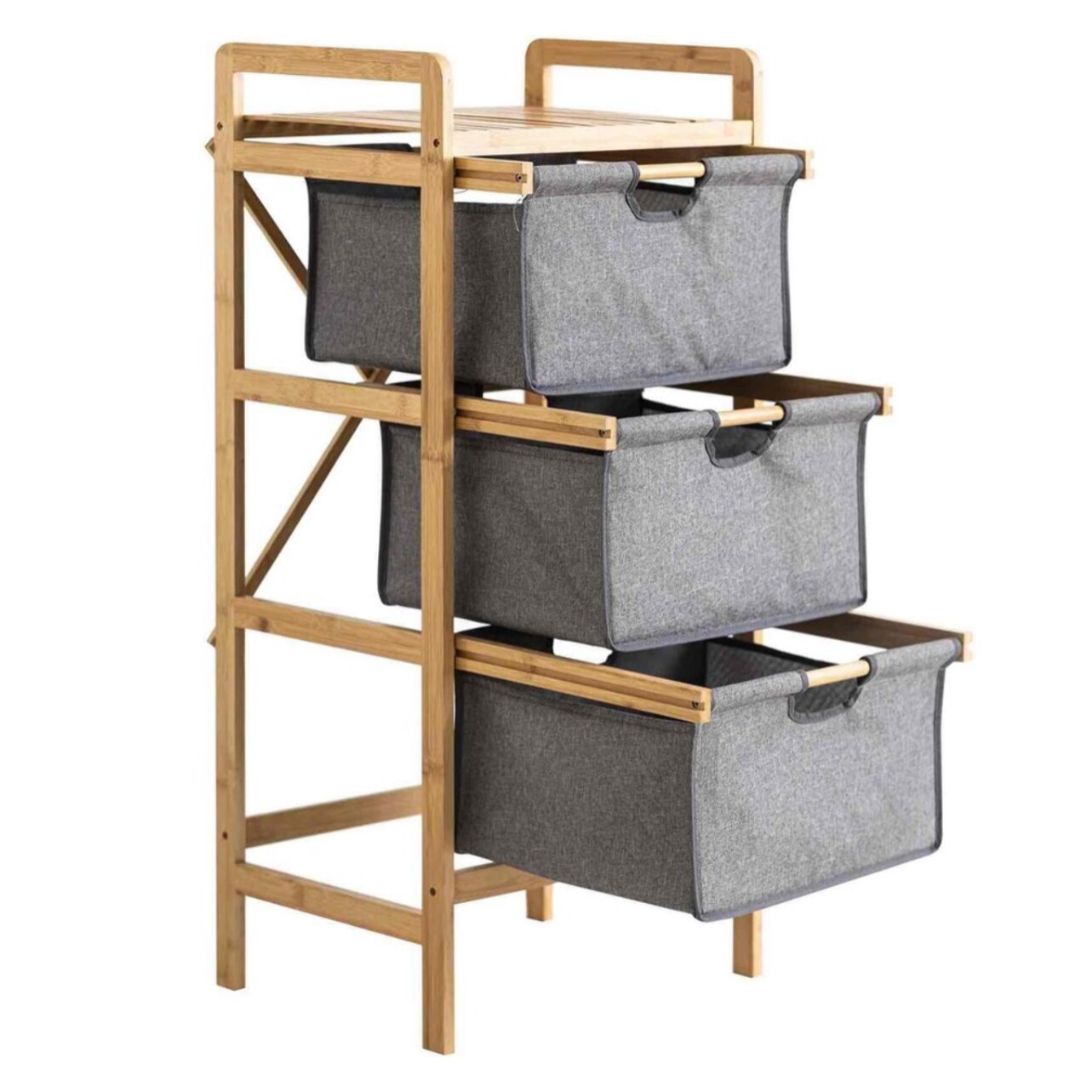 Scaffale da bagno con struttura in bamboo e vani in stoffa 44x33x96 cm