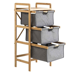 Scaffale da bagno con struttura in bamboo e vani in stoffa 44x33x96 cm