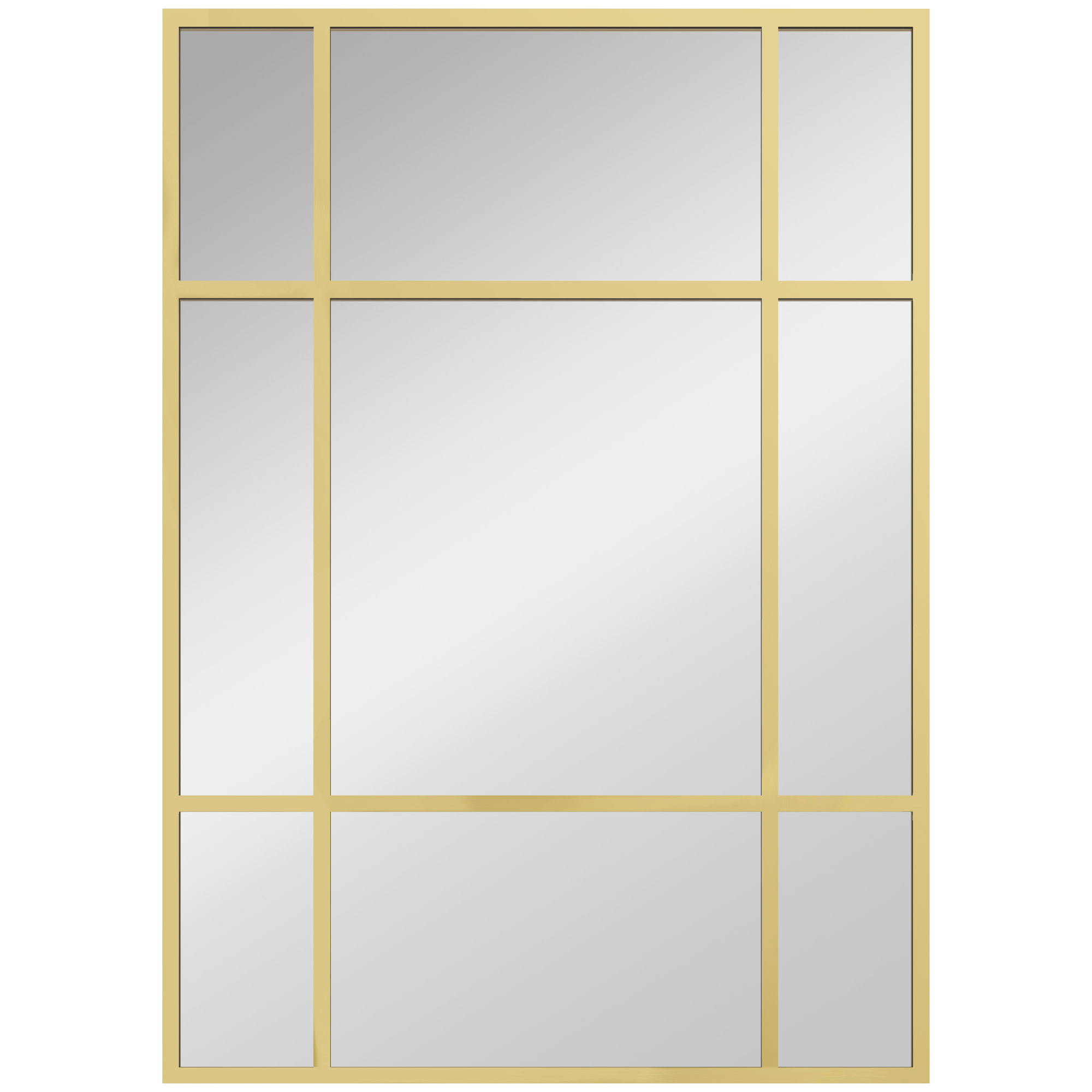 Miroir mural verrière rectangulaire - installation horizontal ou vertical - 4 crochets - 70 x 50 cm - métal doré