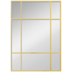 Miroir mural verrière rectangulaire - installation horizontal ou vertical - 4 crochets - 70 x 50 cm - métal doré