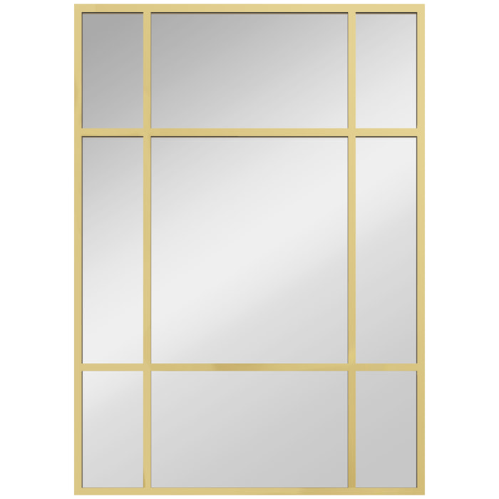 Miroir mural verrière rectangulaire - installation horizontal ou vertical - 4 crochets - 70 x 50 cm - métal doré
