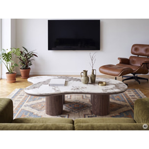 Table basse en bois avec plateau en céramique "Kora" - 120 cm - Marron