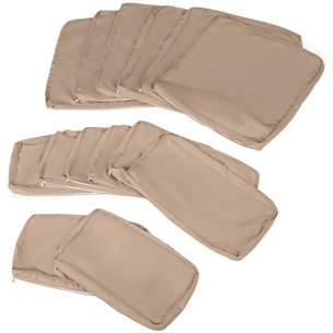Lot de 14 housses de rechange coussins salon de jardin - 6 housses coussin d'assise, 8 housses coussin dossier - housses zippées polyester déperlant marron