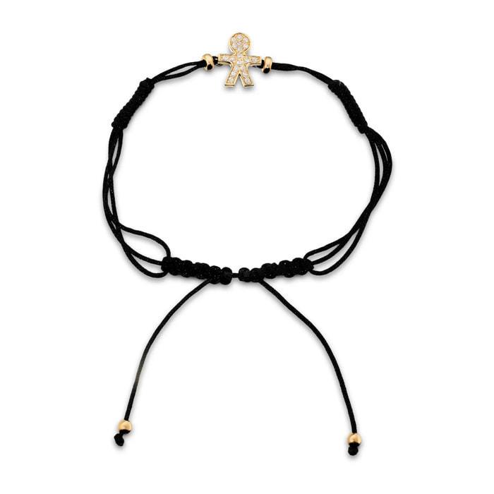 Bracciale Regolabile in Cordino con Bambino in Pavé di Cubic Zirconia in Argento 925 placcato Oro Rosa 18Kt