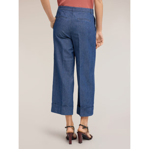 Motivi - Pantaloni cropped in denim misto lyocell - Blu Navy