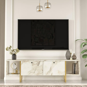 Mobile porta TV Dflorian, Credenza da soggiorno, Armadio basso per TV, Base parete attrezzata, 160x40h48 cm, Bianco e Oro