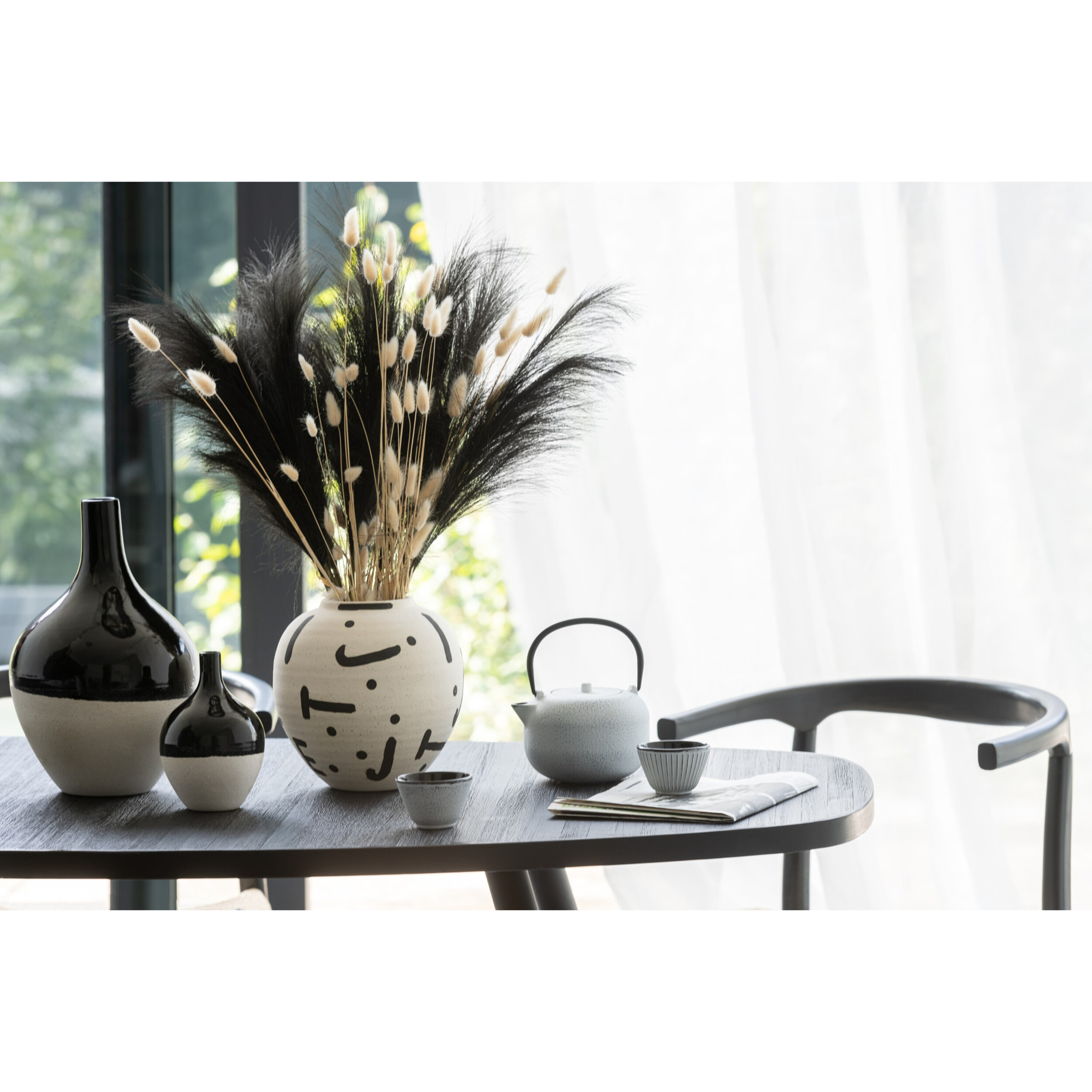 J-Line vase Iva - porcelaine - noir/blanc - large - Ø 21 cm