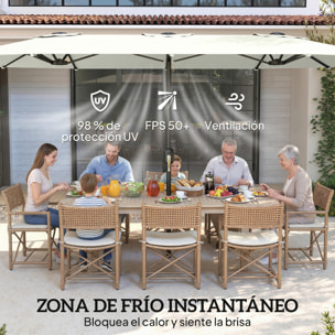 Sombrilla Doble 4,6x2,6 m, Sombrilla Terraza Exterior con Manivela Manual, Protección UV50+, Funda Protectora, Resistente al Agua, Parasol para Jardín, Terraza, Patio, Blanco Crema