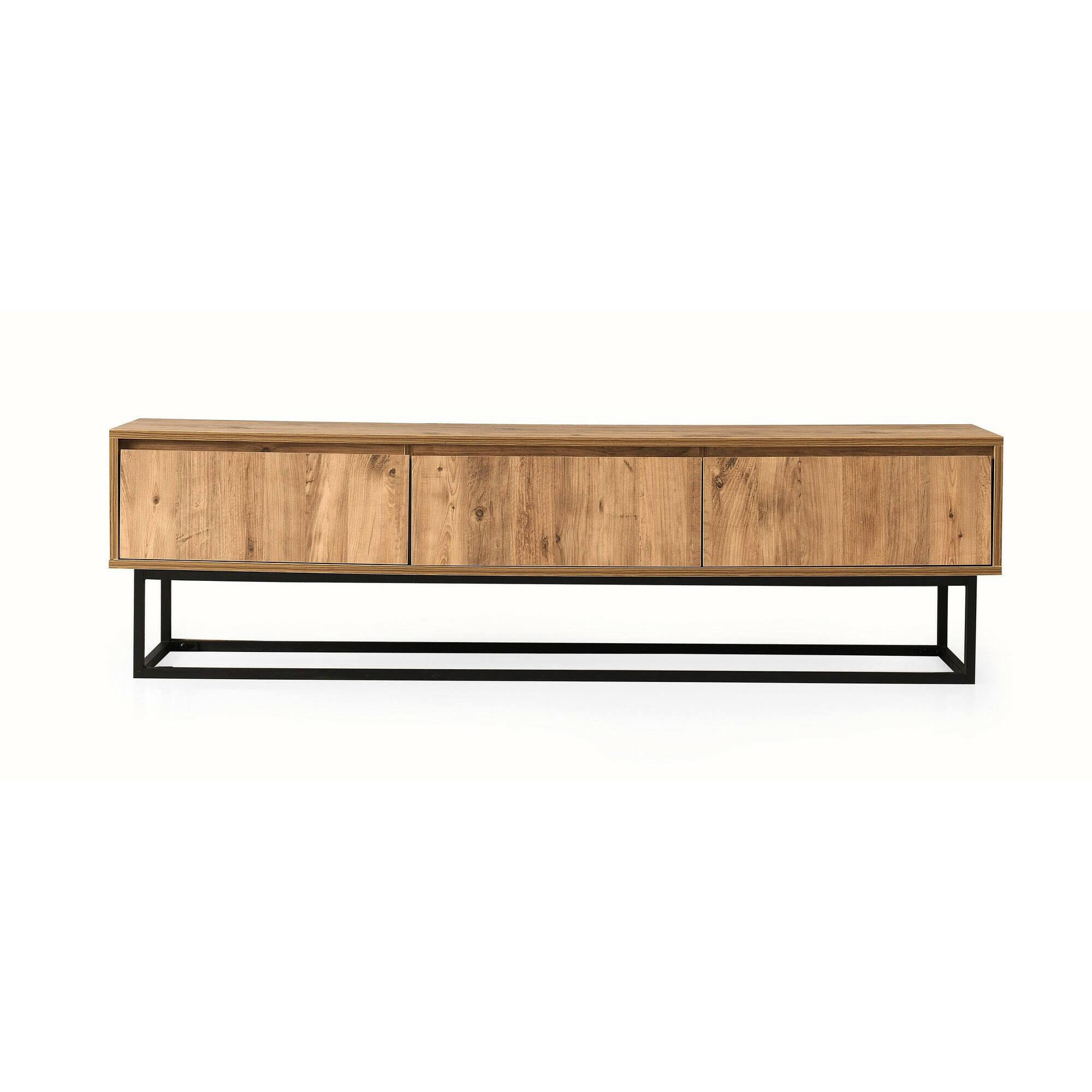 Mobile porta TV Dpinat, Credenza da soggiorno, Armadio basso per TV, Base parete attrezzata, 180x40h50 cm, Quercia e Nero