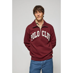 Sudadera granate Seldon con media cremallera y gráfico Polo Club