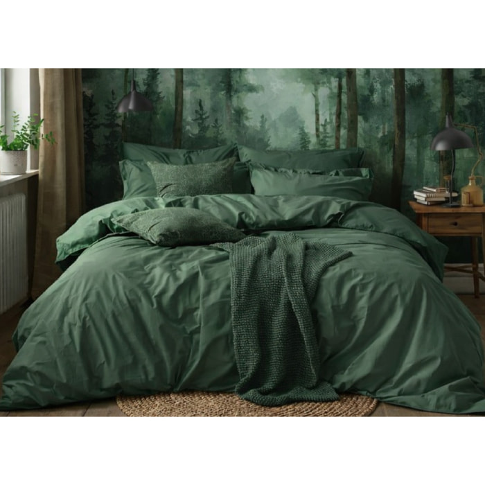 Parure Copripiumino Estate/Inverno 100% Raso Cotone Tinta Unita Verde 07 GI