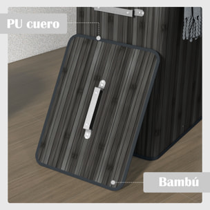 Cesto para Ropa Sucia Plegable de Bambú Cesto para Ropa Sucia con Tapa Asas y Bolsa Extraíble para Baño 40x30x60 cm Gris Oscuro