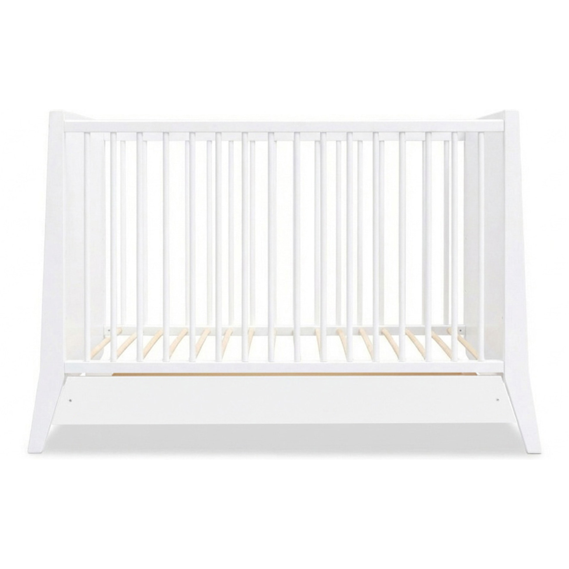 Lit Evolutif Timéo à barreaux 60 x 120 cm, Blanc, en Bois, 3 Hauteurs, Tiroir intégré, Barreaux amovibles