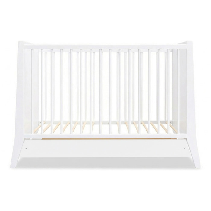 Lit Evolutif Timéo à barreaux 60 x 120 cm, Blanc, en Bois, 3 Hauteurs, Tiroir intégré, Barreaux amovibles