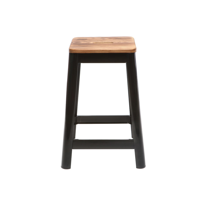 Tabourets de bar industriels en métal noir et bois H65 cm (lot de 2) NICK