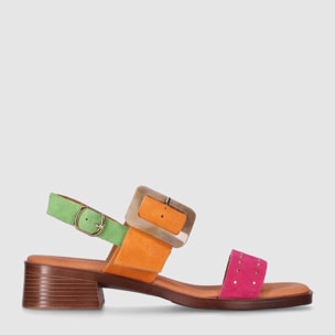Sandalias de Serraje - Multi-Naranja - Tacón: 4 cm