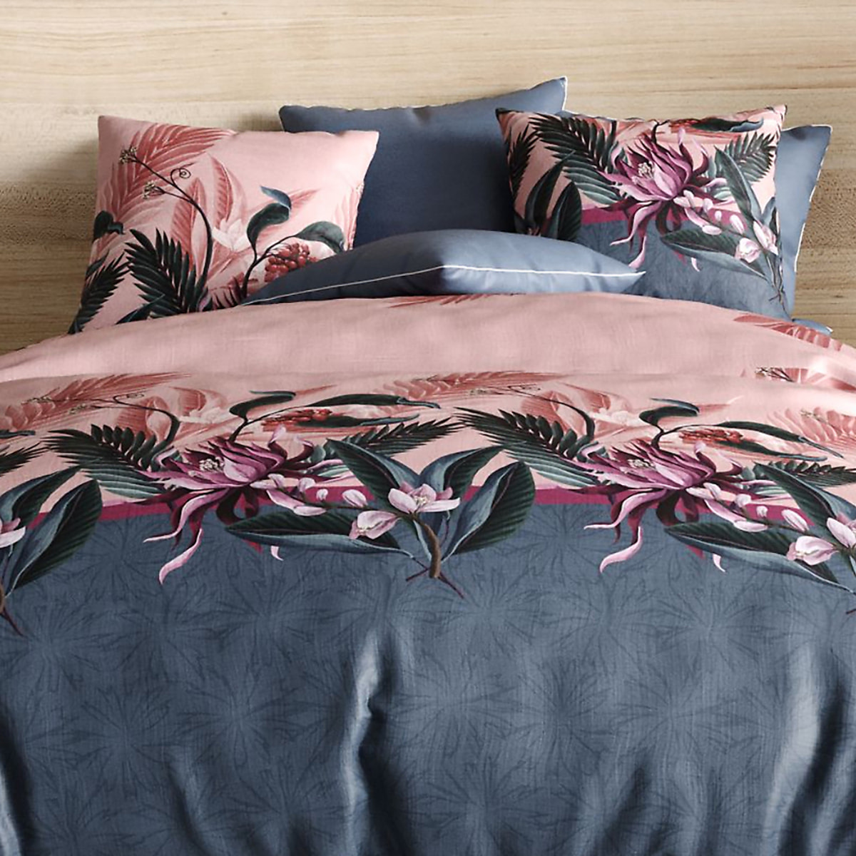Parure housse de couette coton rose