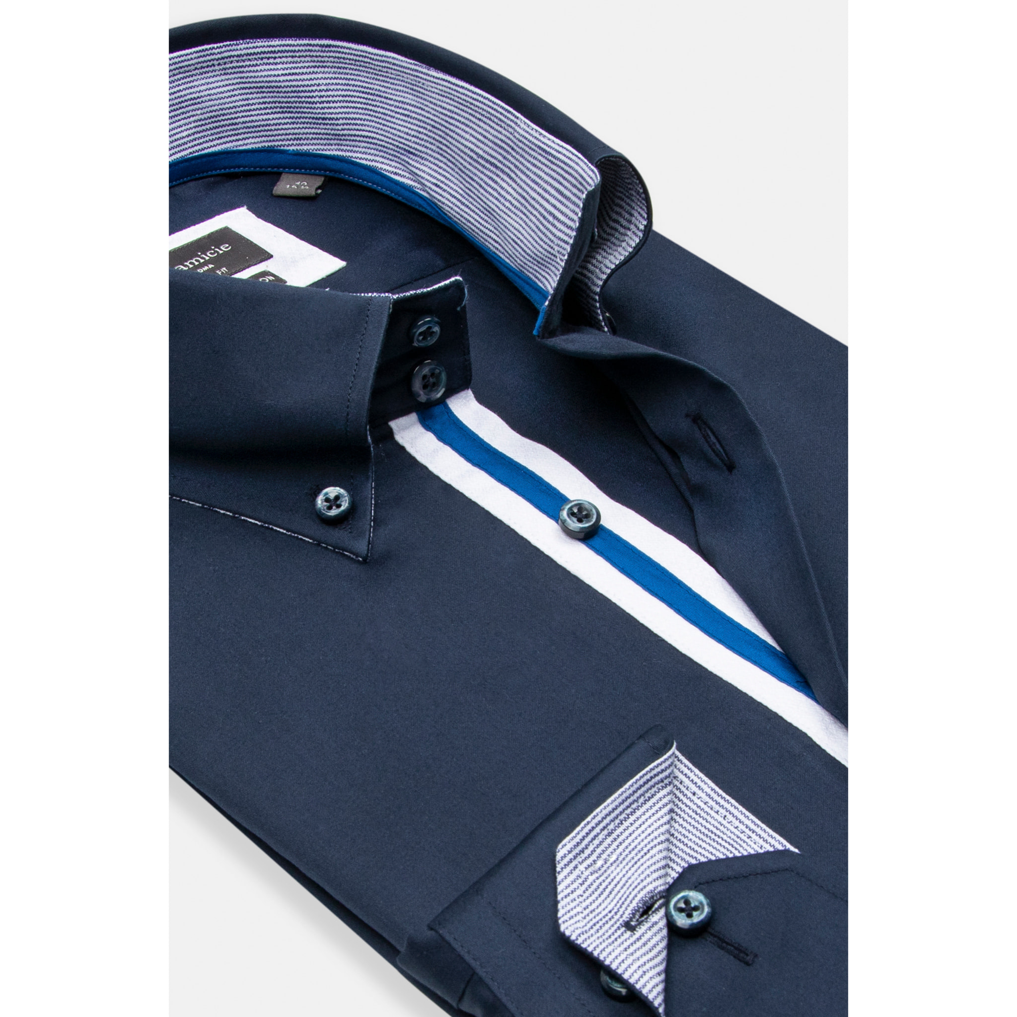 Camicia Uomo 2 Bottoni Button Down Slim Satin Unito Blu