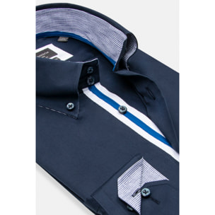 Camicia Uomo 2 Bottoni Button Down Slim Satin Unito Blu