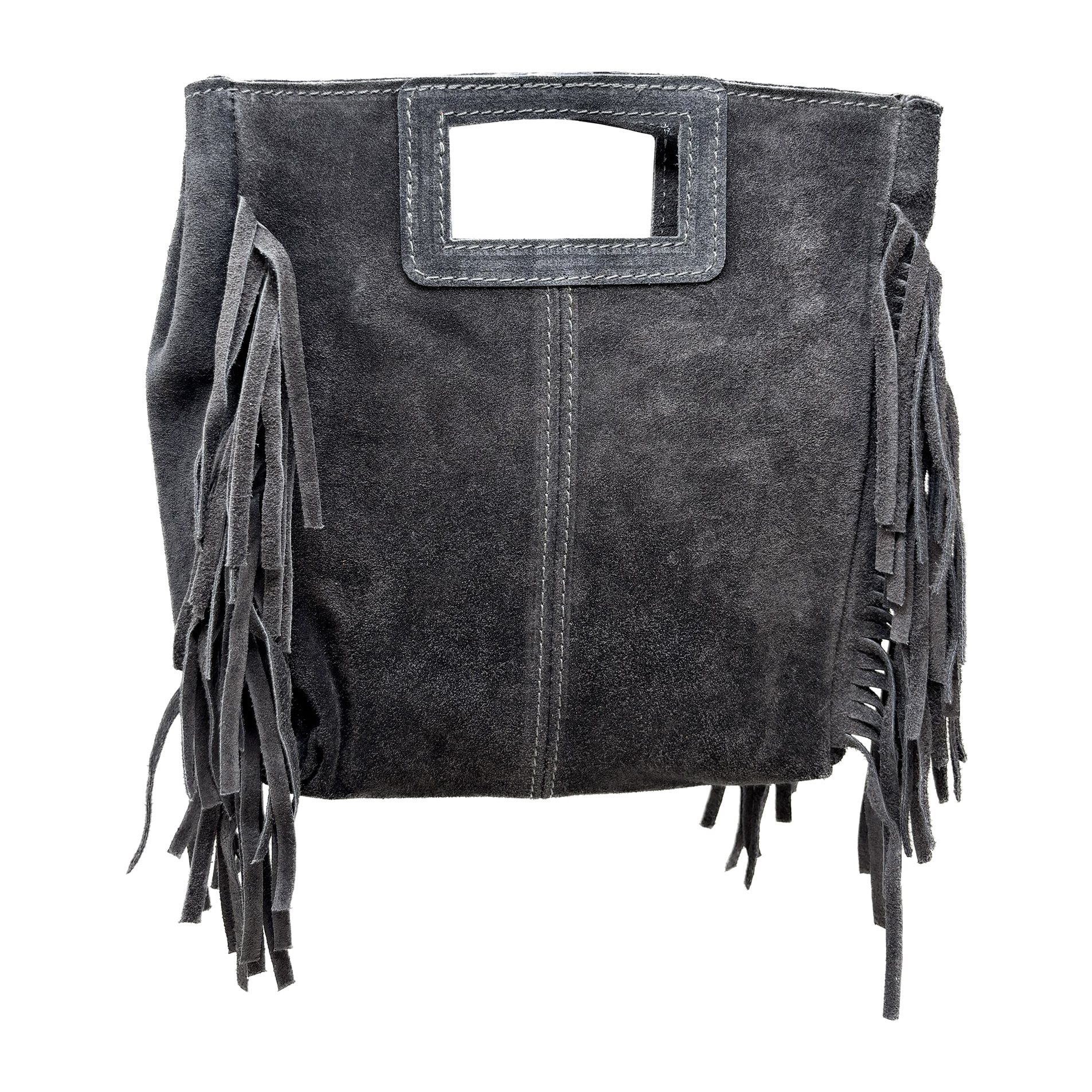 Borsa a Mano in Vera Pelle Scamosciata con Frange Made in Italy