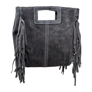 Borsa a Mano in Vera Pelle Scamosciata con Frange Made in Italy