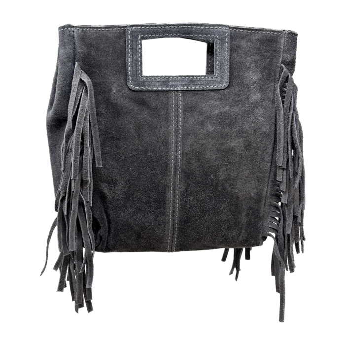 Borsa a Mano in Vera Pelle Scamosciata con Frange Made in Italy