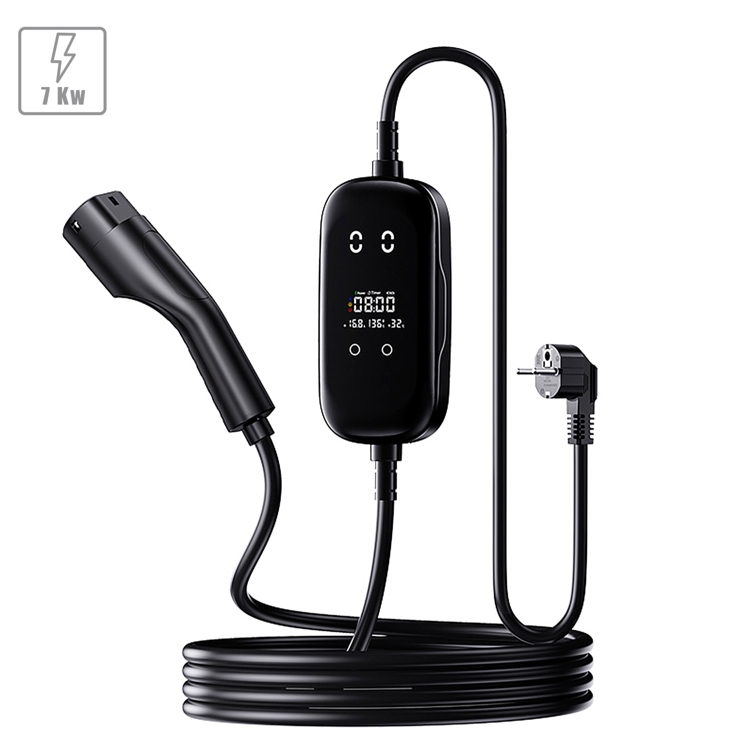 Caricabatterie G01 per auto elettrica Tipo 2, EV e PHEV, con 32A e 7KW. APP di controllo e Schermo LCD.