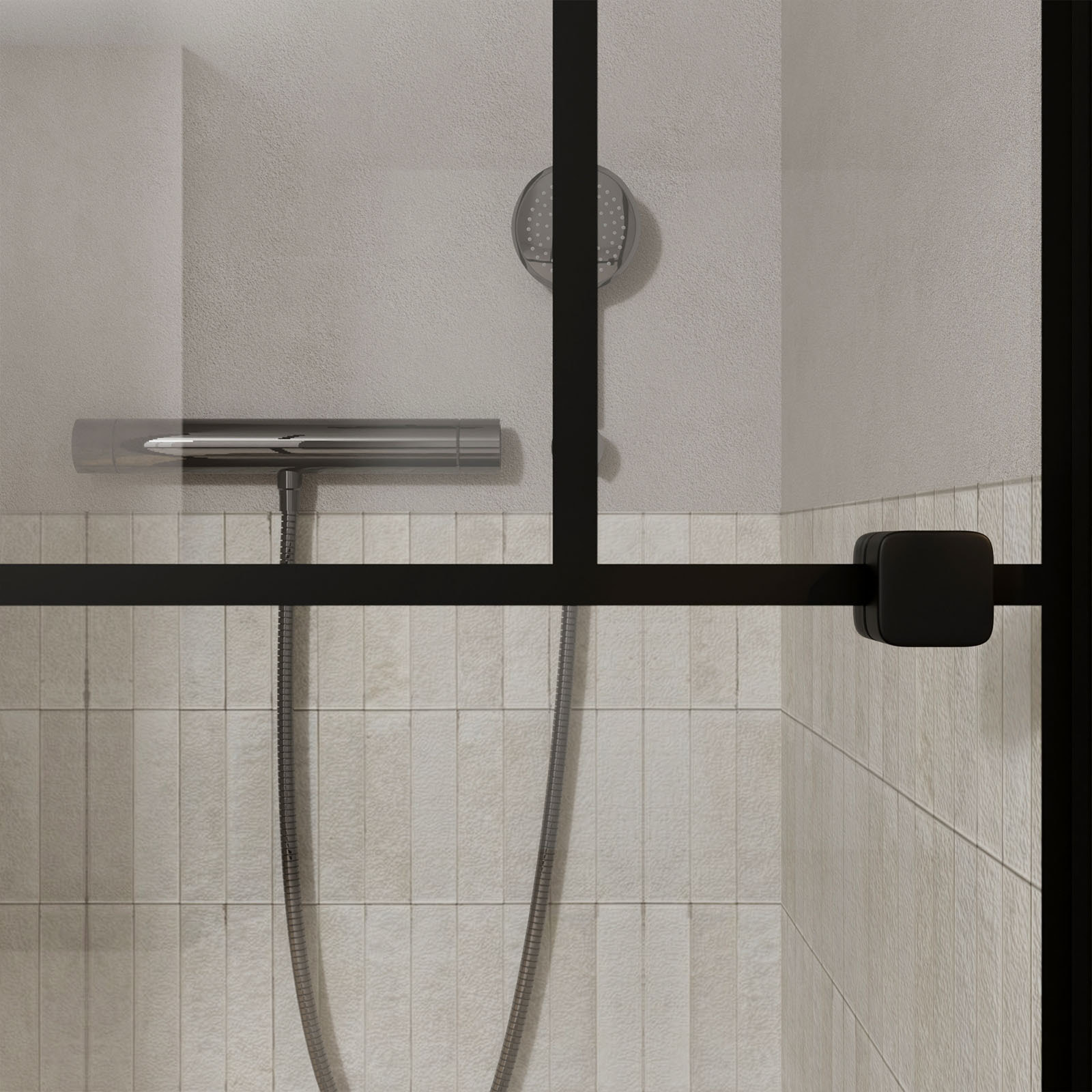 Porte de douche Pivotante Sérigraphie Briques 70x180 cm - 5 mm - Profilé Noir Mat