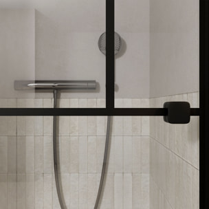 Porte de douche Pivotante Sérigraphie Briques 70x180 cm - 5 mm - Profilé Noir Mat