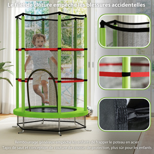 Trampoline enfant Ø140 cm max. 45 Kg - filet sécurité, porte zippée, 6 poteaux rembourrés - vert