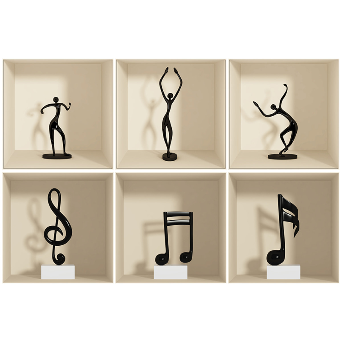 Stickers muraux 3D | Sticker Mural Autocollant effet 3D Danse et la musique - Stickers adhésifs 3D Chambre Salon Trompe l'oeil