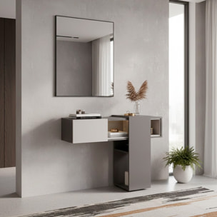 Mobile Danzica Mobiletto da Ingresso Mensola Sospesa con Specchio E Ripiani Scorrevole Arredo 100 x 31.5 x 75 cm Grigio Scuro E Grigio Chiaro