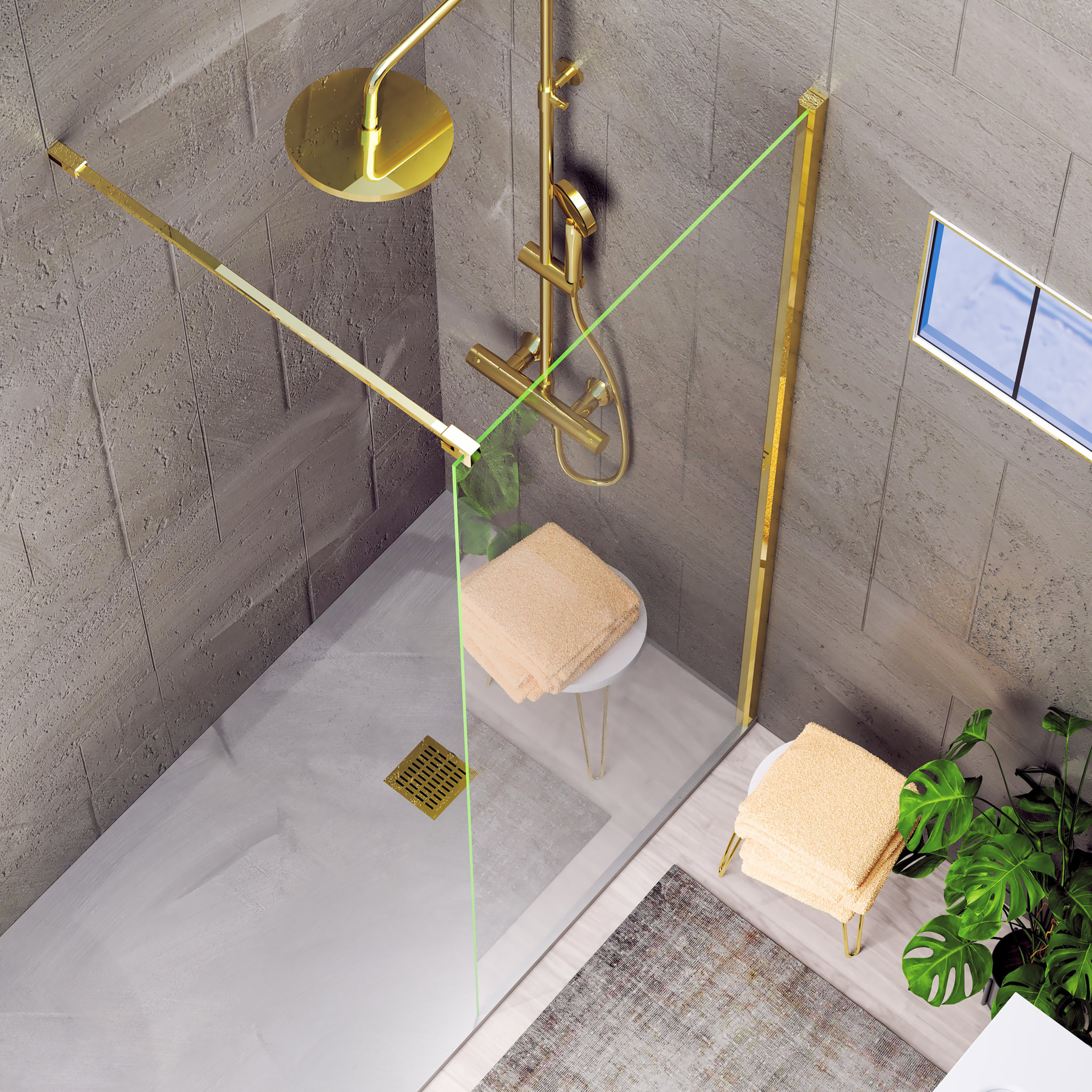 Mampara de Ducha | Panel Fijo | 80 X 195 cm | Perfil Dorado | Cristal Templado con Espesor de 8mm| Tratamiento Antical | Alday