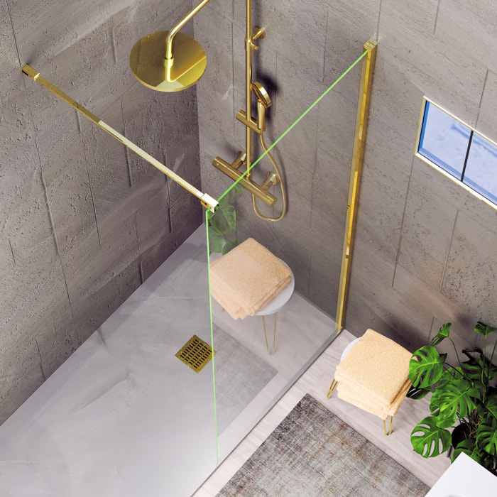 Mampara de Ducha | Panel Fijo | 80 X 195 cm | Perfil Dorado | Cristal Templado con Espesor de 8mm| Tratamiento Antical | Alday