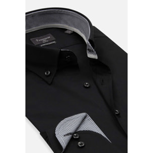 camicia uomo 1 bottone button down slim Popeline Stretch Unito Nero