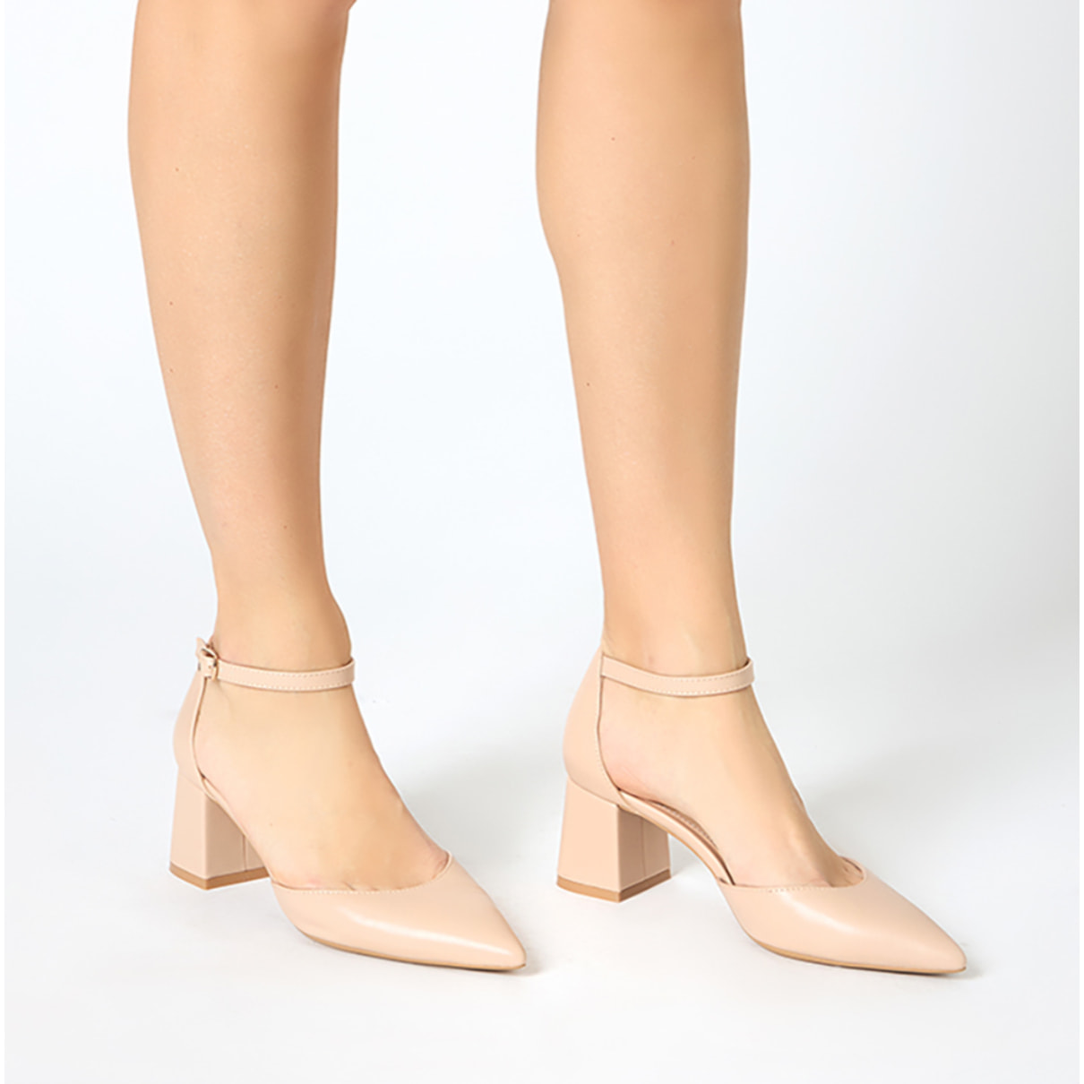 Décolleté open shank donna beige, tacco largo 6,5 cm